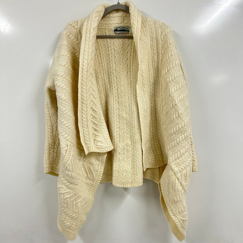 Aran Crafts 100% Merino Wool Irish Cable Knit Cardigan XL Old Money Preppy Luxe